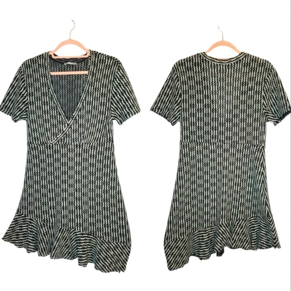 Zara Green Knit Surplice Asymmetrical Mini Dress